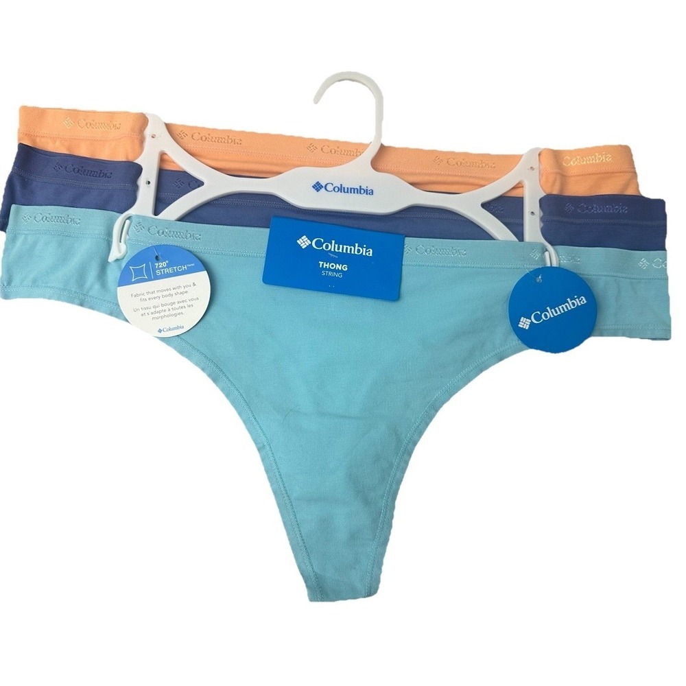 Columbia Women`s 4 Way Stretch Cotton Thongs String 3 Pack Size‎ XL New